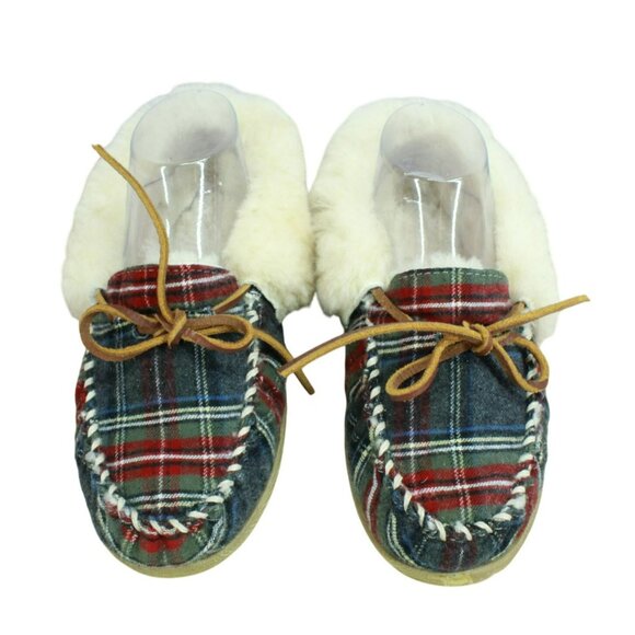 LL Bean Multicolor Wool Wicked Good Plaid Lined Moccasin Slippers Size 6 M - Picture 5 of 10